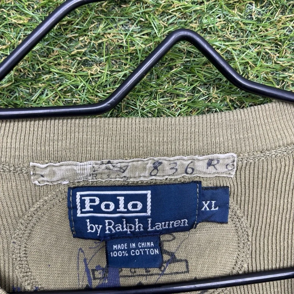 Vintage POLO Ralph Lauren Shirt Mens XL 836 R64 Crest Army Green Henley Ribbing